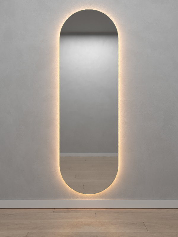 Овальное зеркало 176x56 см, с тёплой подсветкой